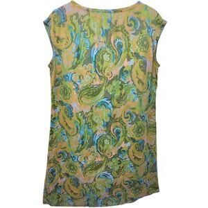 Vintage‎ Green Blue Psychedelic Boat Neck Sleeveless Midi Shift Dress size Large